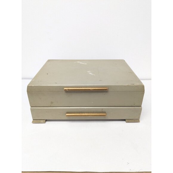 Vintage Oneida Silverware Flatware Box Gray w Green Felt 15X11X6 - Picture 1 of 10